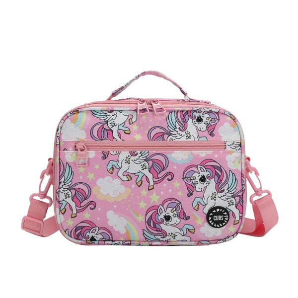 Baby Pink Unicorn and Rainbows cross body lunch bag