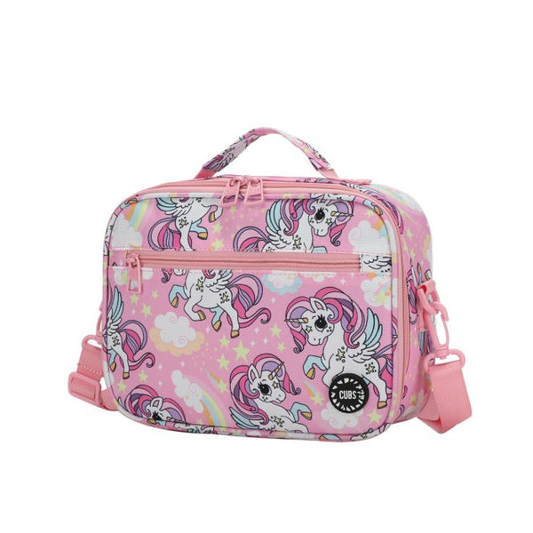 Baby Pink Unicorn and Rainbows cross body lunch bag