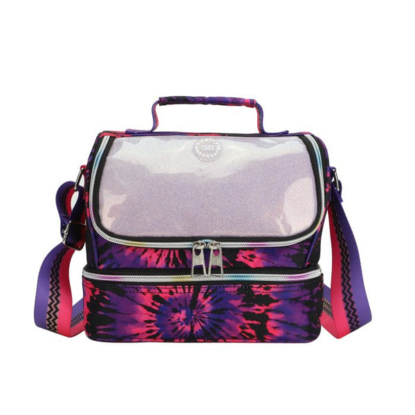 Black and Purple Tie Dye Lunch Bag – Dual Compartment & Insulated for Teens