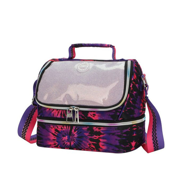 Black and Purple Tie Dye Lunch Bag – Dual Compartment & Insulated for Teens