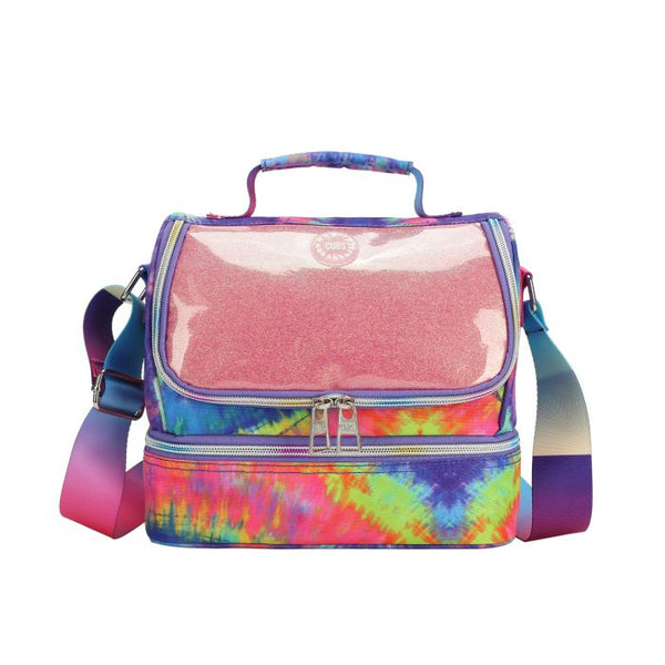 Blue and Purple Tie Dye High School Lunch Bag – Dual Compartment Crossbody for Teens