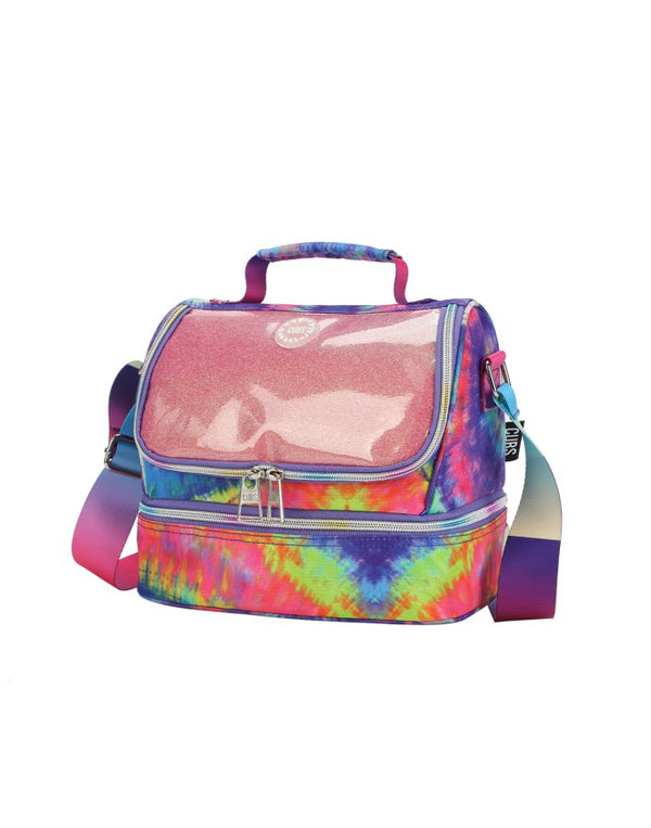 Blue and Purple Tie Dye High School Lunch Bag – Dual Compartment Crossbody for Teens