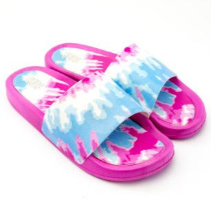 Hues of Blues & Splashes of Pink Tie Dye Women Slide