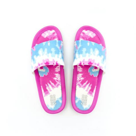Hues of Blues & Splashes of Pink Tie Dye Women Slide