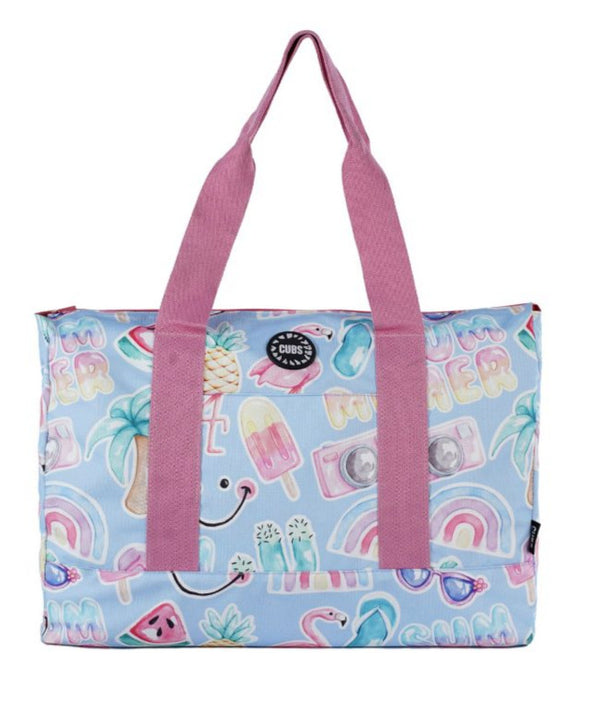 Hello Summer & Heart Beat Double Face Tote Bag – Waterproof Foldable Beach Bag for Women