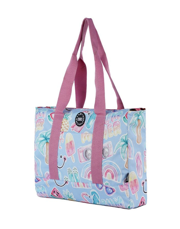 Hello Summer & Heart Beat Double Face Tote Bag – Waterproof Foldable Beach Bag for Women