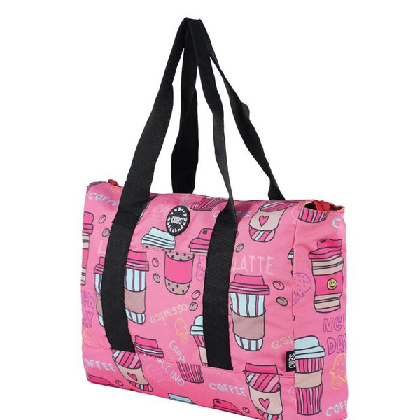 Pink Latte & Summer Fruits Double Face Tote Bag – Waterproof Reversible Beach Bag for Women