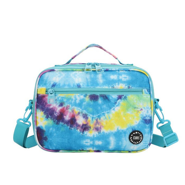 Tie Dye Purple And Turquoise cross body lunch bag