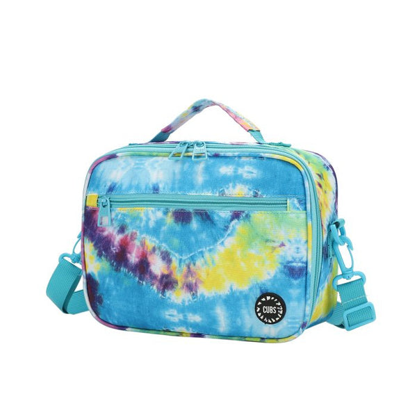 Tie Dye Purple And Turquoise cross body lunch bag