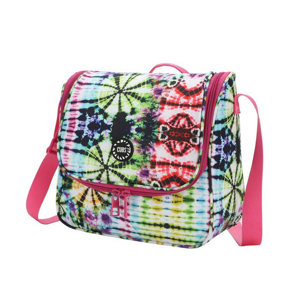 Tie Dye Swirls in Black cross body lunch bag
